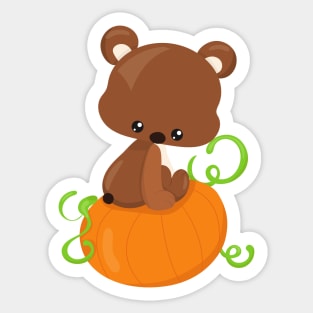 Thanksgiving Bear, Cute Bear, Little Bear, Pumpkin Sticker